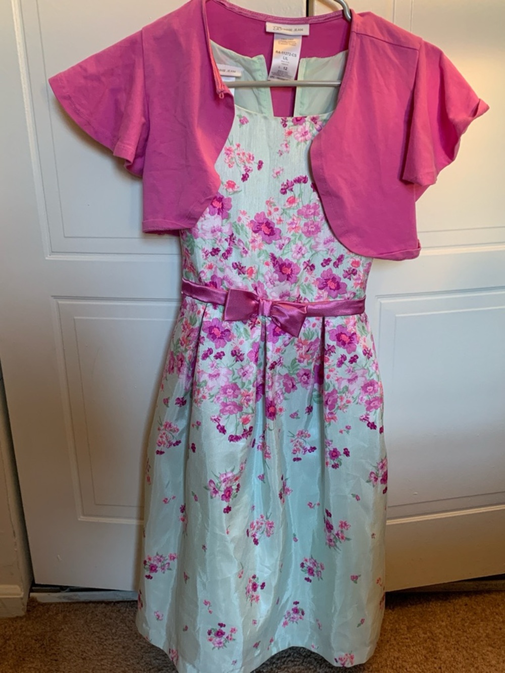 Bonnie Jean Mint Floral Dress with Pink Accents